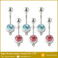 Titanium Gold Plated 316L Stainless Steel Single Jeweled Add Charm Belly Rings navel ring